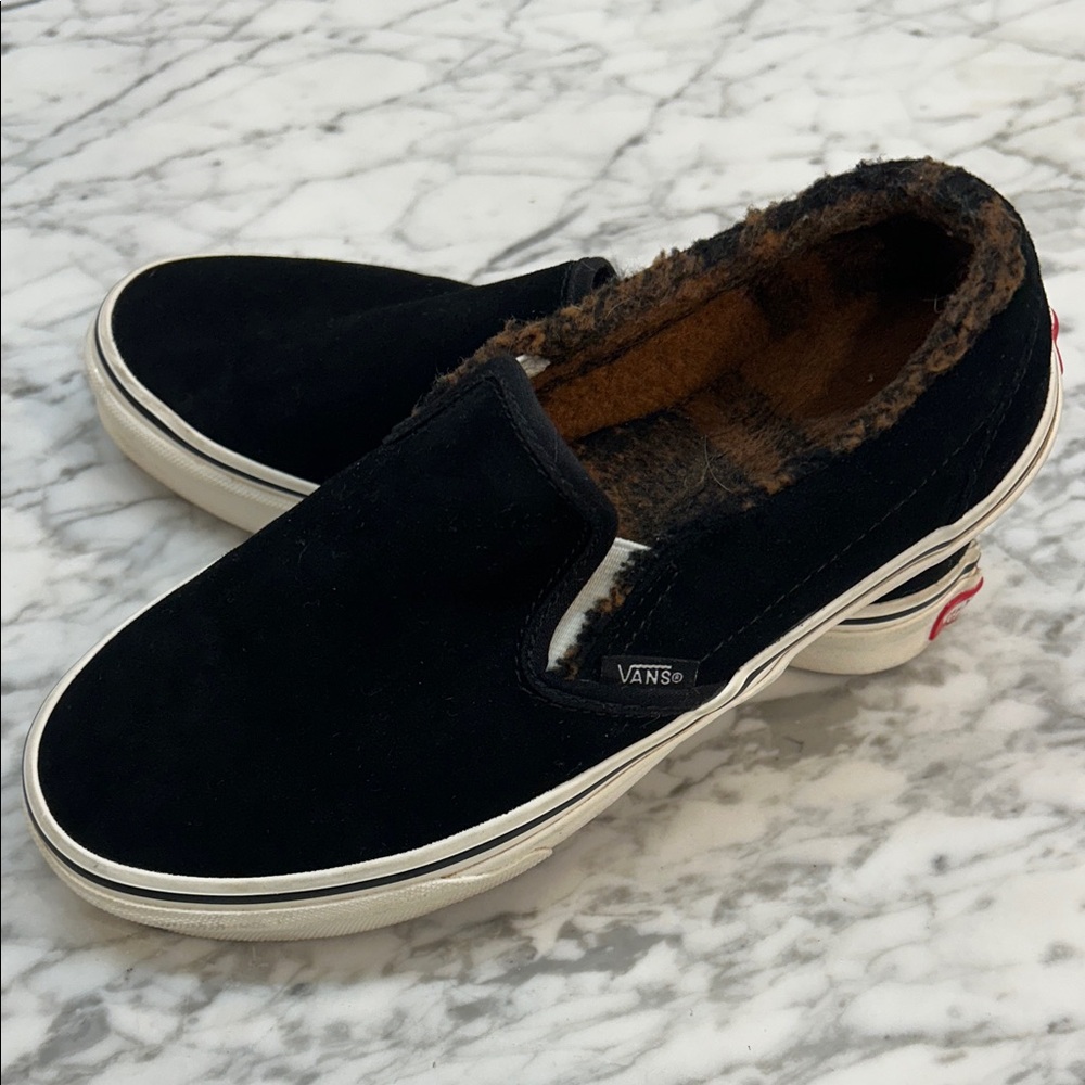 Vans Black Slip-On Suede Loafers with Cozy Lining